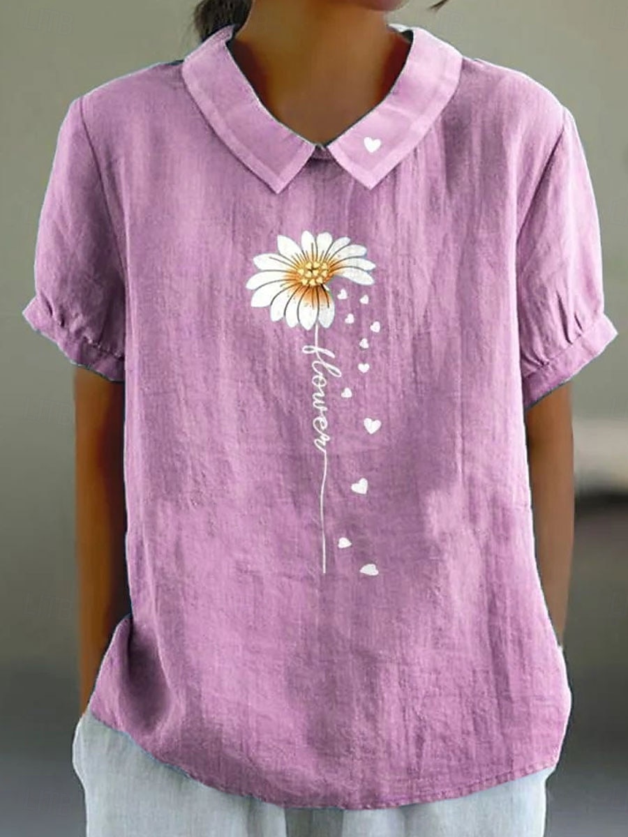 Dame Bluse Blomstret Grafisk Årgang Tropisk Stilfull Kortermet Peter Pan krage Vanlige topper Arbeid Daglig Trykt mønster Rosa Blå Grønn Grå Sommer Vår 2025 - $23.99 –P2