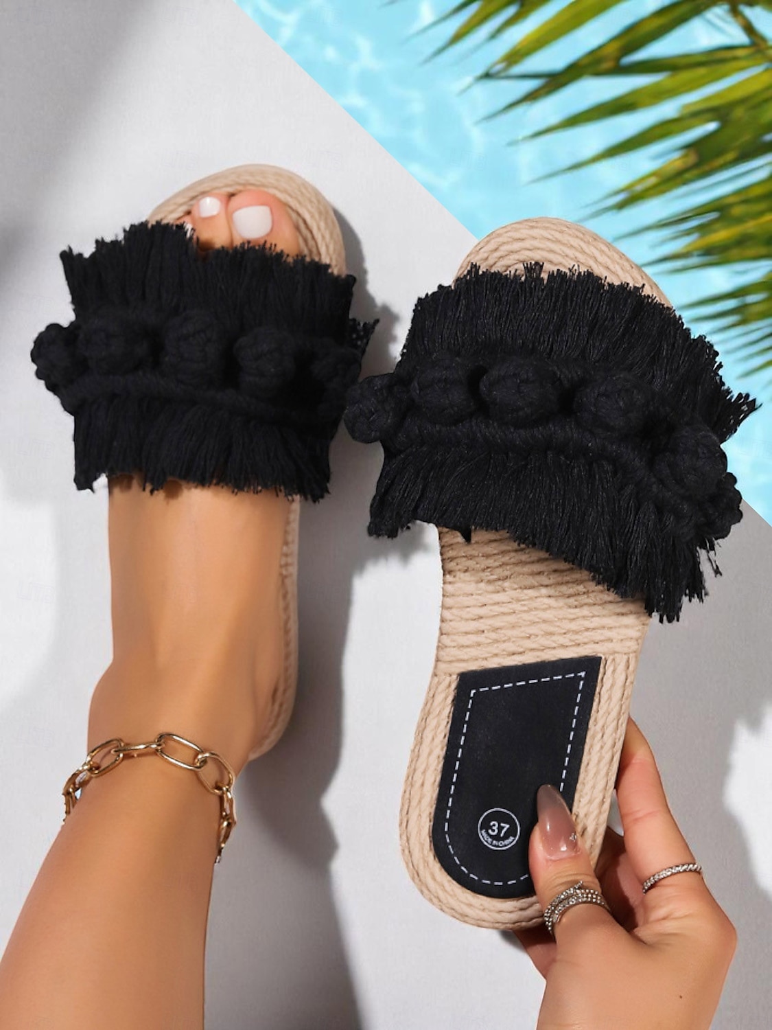 Damen-Sandalen mit Fransen – flache Schuhe im Bohème-Makramee-Stil für den Pool, den Urlaub und entspannte Sommertage 2025 - $24.99 –P5