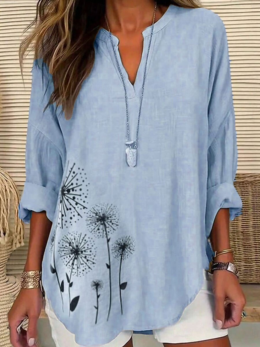 Dame Bluse Blomstret Grafisk Elegant Stilfull Langermet V-hals Vanlige topper Daglig Ferie Trykt mønster Blå Lilla Grønn Kakifarget Sommer Vår 2025 - $24.99 –P1