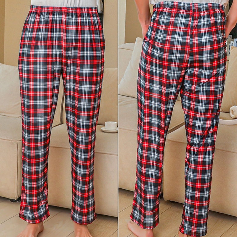 Herren Freizeitkleidung Karierte hose Lounge Hose Karomuster Mode Klassisch Lässig Heim Täglich Bett Polyester Komfort Atmungsaktiv Weich Hose Elastischer Bund Frühling Herbst Schwarz Rote 2025 - $15.99 –P6