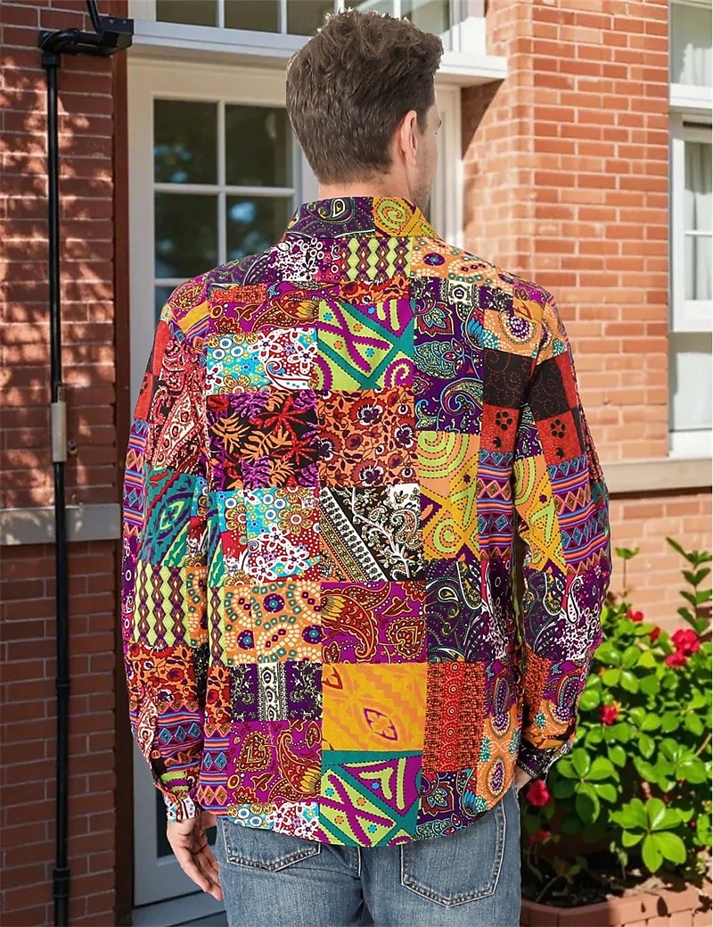 Retro / vintage Boho 1970 Koszula Hipisowskie Niejednolita całość Psychodeliczny Strój na bal maskowy Męskie Halloween Karnawał taniec uliczny Impreza w stylu retro Festiwal Dla dorosłych Koszula 2026 - $27.99 –P3