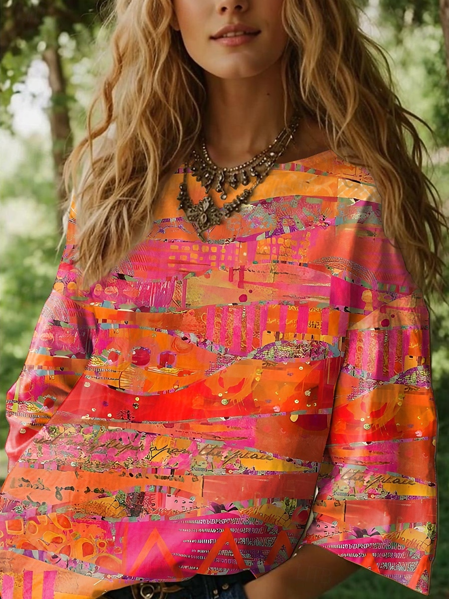 Womens Pusero Pitkä Hiha Ombre Graffiti Geometrinen Bohemia Päivittäinen Etninen 3/4 Pitkät Hiha Pyöreä Kaula Baot Kaula Säännölliset Puserot Päivittäiset Lomavaatteet Printti Sininen Violetin 2025 - $27.99 –P2