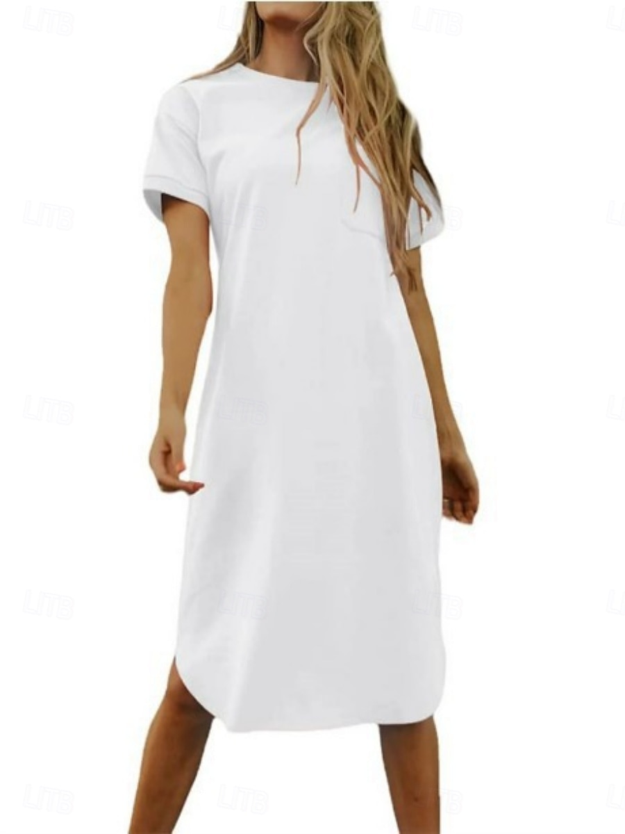 Femmes Robe Midi Robe Décontractée Robe d'été Mode Moderne Quotidien Week-end Coupe régulière Uni Manche Courte Col ras du cou Noir Blanche Rouge Vert foncé Été de 2025 ? $16.99 –P6