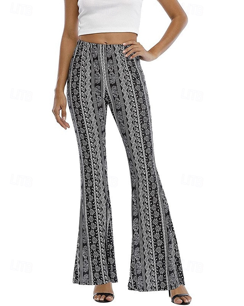 Women's Bell Bottom Slacks Fashion Boho Full Length Natural Flower Elastic Waist Printing Outdoor Comfortable Holiday Going out Magenta Orange red Black Pink Summer Regular Fit 2025 - $16.99 –P8
