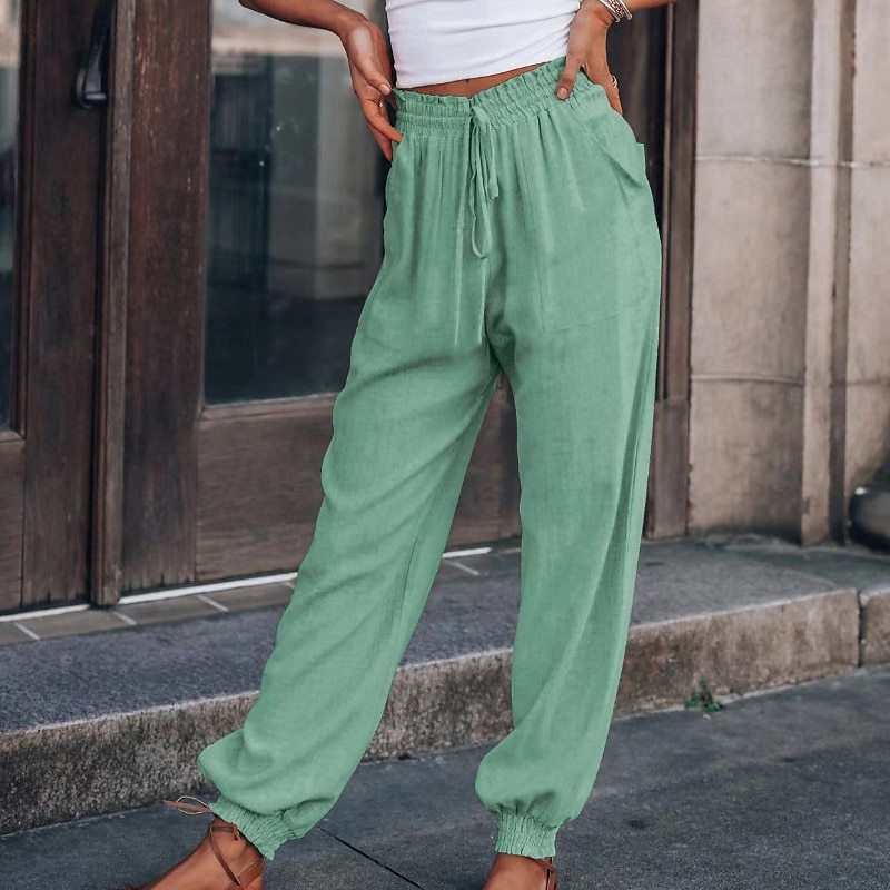 Femmes Slacks Pantalons Occasionnel Longueur complète Naturel Uni Avec Poches Conception à cordon élastique Confortable Extérieur Fête Décontracté Quotidien Week-end Vin Noir Vert Claire Vert Véronèse de 2025 ? $18.99 –P6
