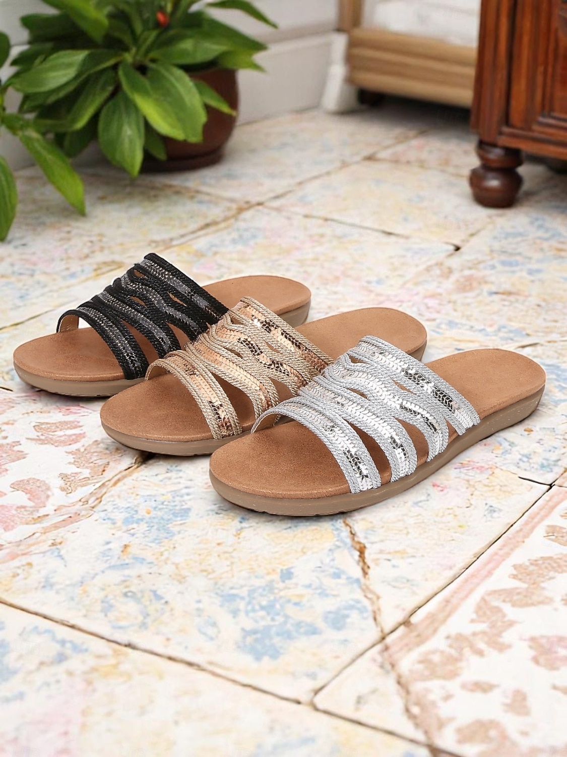 Women's Bronze Multi-Strap Flat Slide Sandals – Bohemian Style Open Toe Slippers for Daily Wear, Travel, and Vacation 2026 - $29.99 –P1