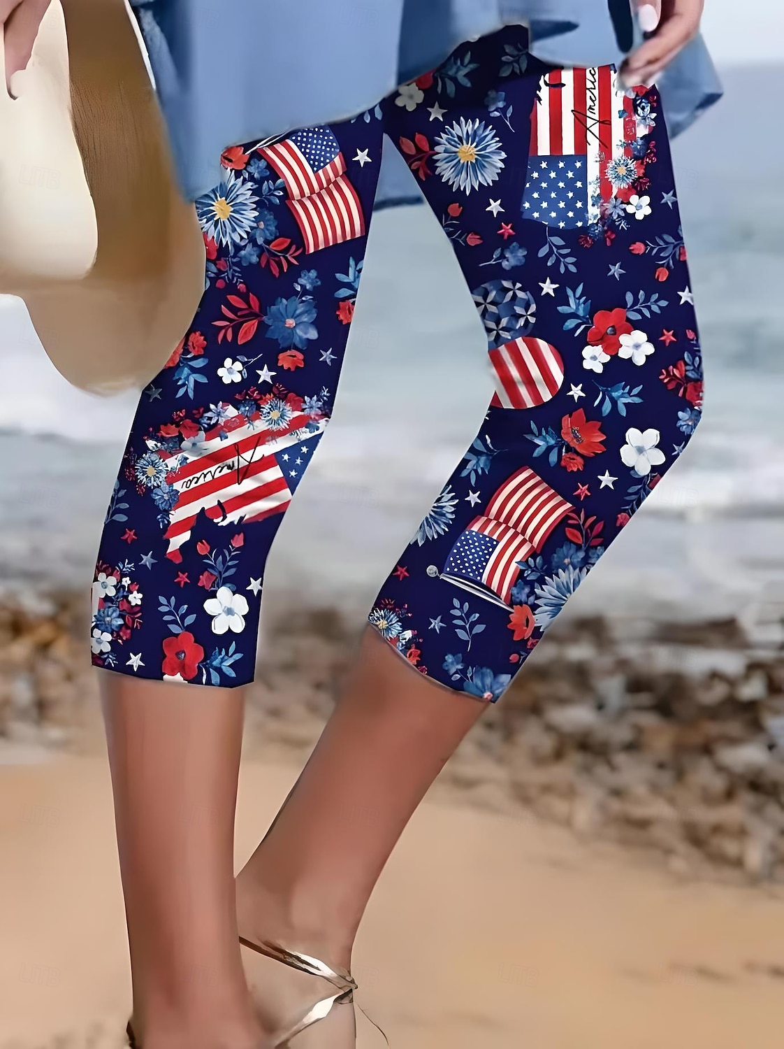 Damskie patriotyczne legginsy w stylu capri wakacyjne moda uliczna długość do łydki wysokie w pasie spodnie z gradientem gwiazd oddychające miękkie elastyczne 2025 - $18.99 –P4