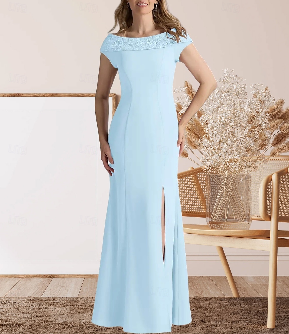 Sirena / Tromba Abito da cerimonia per signora Ospite di nozze Elegante Dolce Girocollo Lunghezza al pavimento Pizzo Tessuto Elasticizzato Manica a Cappuccio con Pizzo Spacco sul davanti 2025 del 2025 a $157.99 –P3