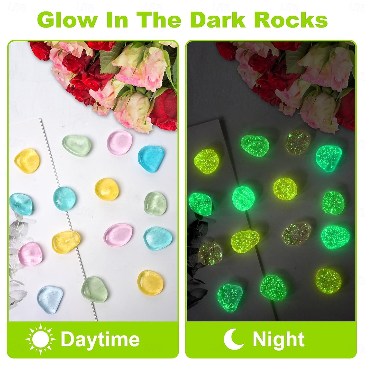 100 kpl pimeässä hohtavia kiviä, hohtavia puutarhakiviä, kimaltelevia valokiviä, hohtavia kiviä puutarhaan, ulkotiloihin, hohtavia kiviä nurmikolle, patiolle, kävelytielle, ajotielle 2026 - $9.99 –P2