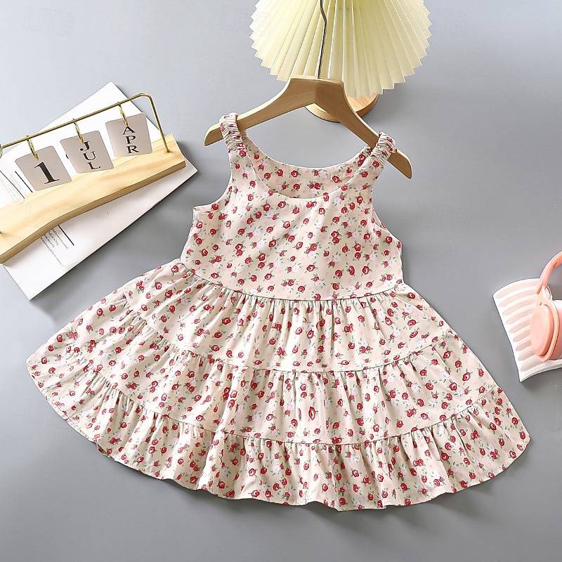 Enfants Fille Robe Fleur Sans manches Extérieur Froncé Adorable Basique Coton Mi-long Robe Décontractée Robe Fleurie Été 4 ans et + Rose Claire Rouge Bleu Roi de 2026 ? $7.99 –P5