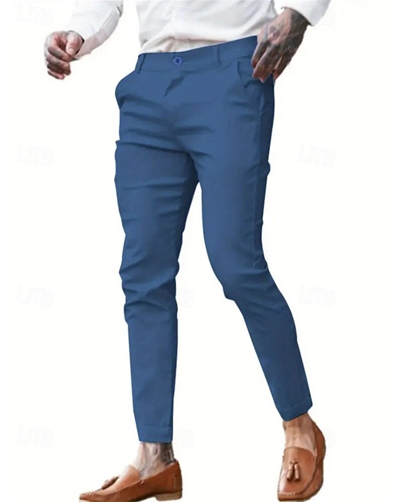 Per uomo Pantaloni Eleganti Aderente Pantaloni Chinos Bottoni Tasca Semplice Comodità Formale Feste Lavoro Moda Stile Classico Blu Cachi Micro-elastico del 2026 a $22.99 –P7