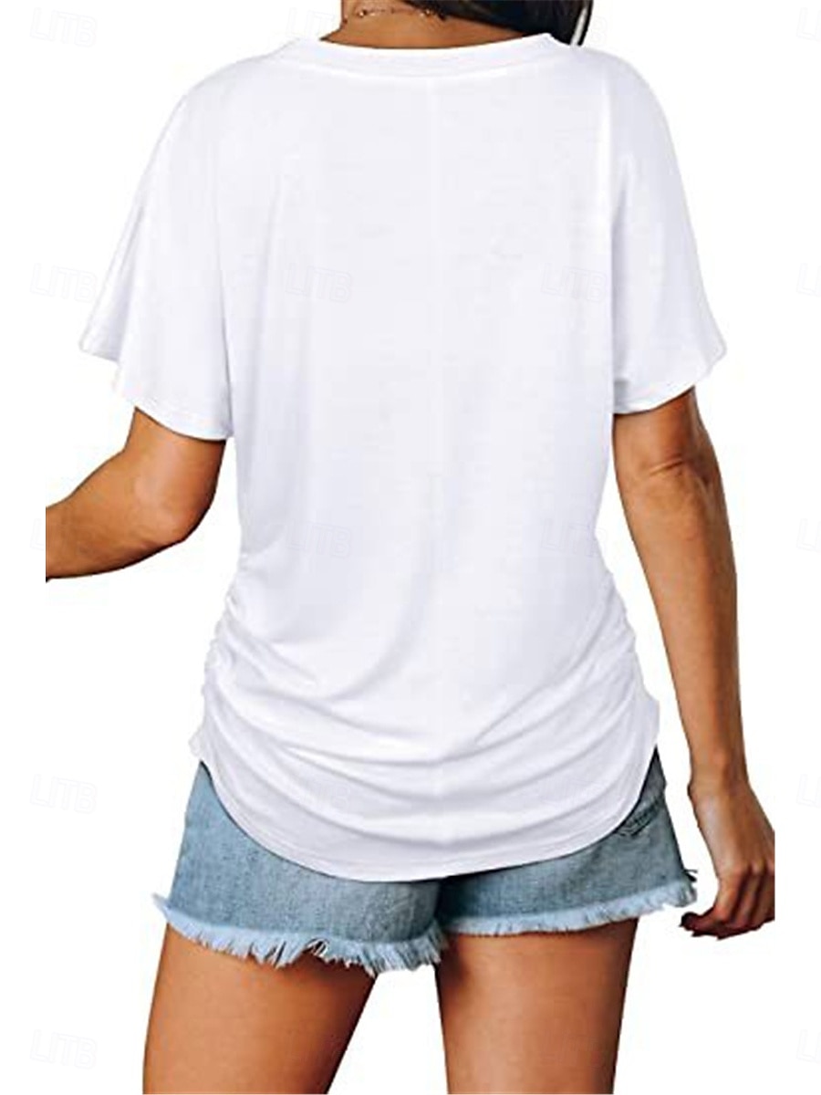 Dame Bluse Helfarge Stilfull Fritid Kortermet V-hals Vanlige topper Daglig Hvit Rosa Lilla Grå Sommer 2025 - $15.99 –P4