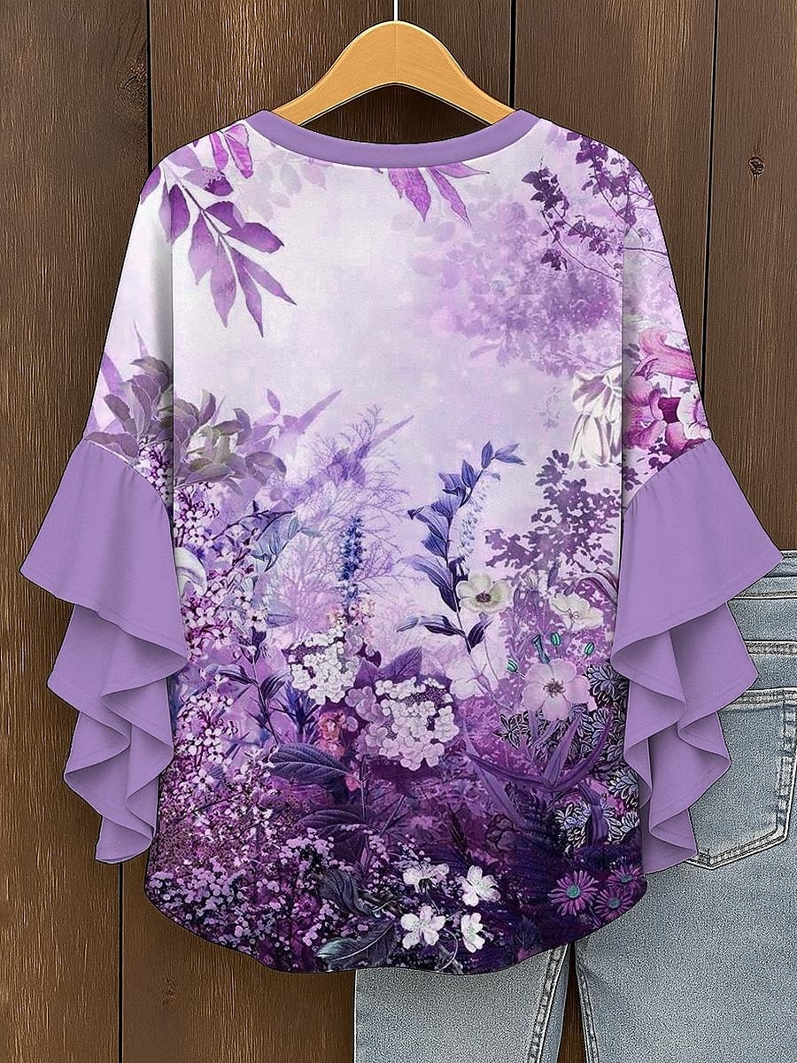 Dame Bluse Nyanse Blomstret Grafisk Elegant Bohem Etnisk 3/4 ermer V-hals Vanlige topper Daglig Ferie Ferieklær Trykt mønster Gul Rosa Blå Lilla Grønn Sommer Vår Høst 2025 - $29.99 –P2