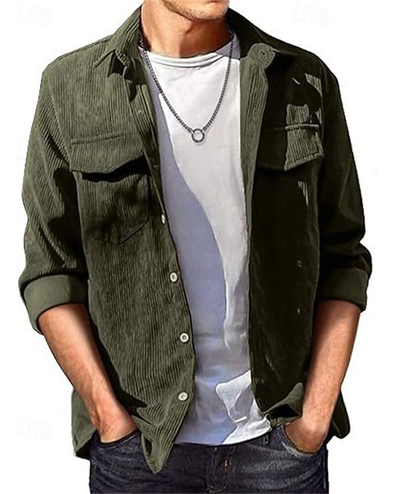 Per uomo Giacca Camicia Giacca di transizione Quotidiano Leggero Tasca Primavera Autunno Semplice Casual Bavero Regolare Nero Verde militare Caffè Giacca del 2025 a $24.99 –P2