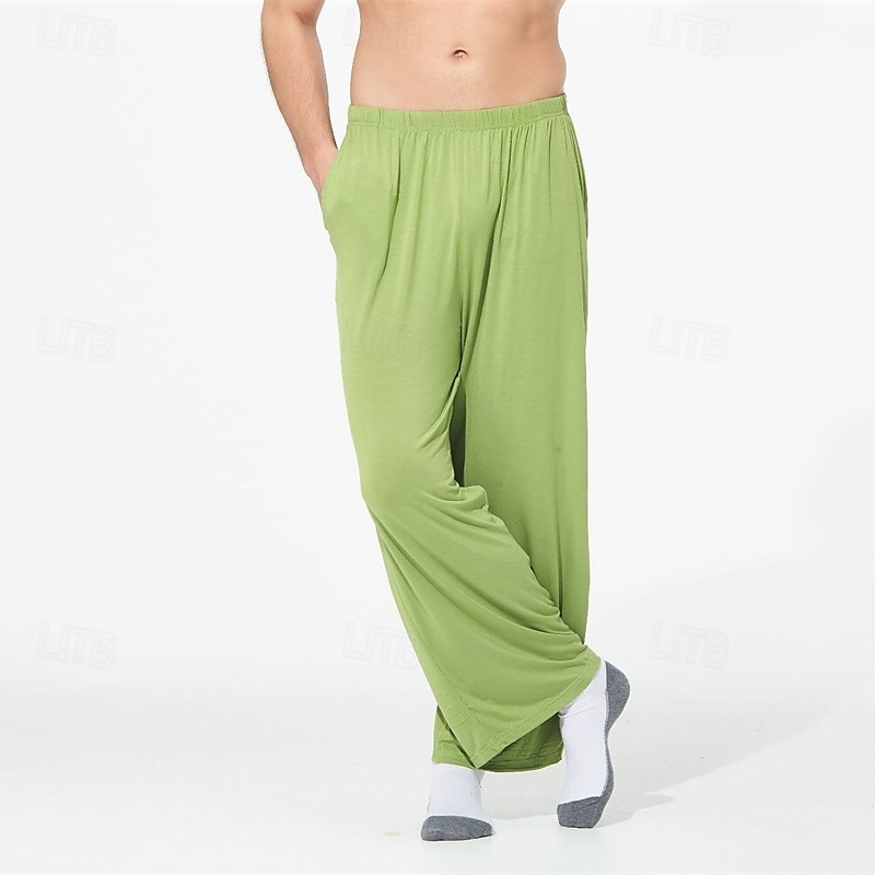 Herr Vardagsklädsel Lounge Byxor Ren färg Mode Klassisk Ledigt Hem Dagligen Säng Bomull Komfort Andningsfunktion Mjuk Byxa Elastisk midja Vår Höst Svart Ljusgrön 2025 - $16.99 –P10