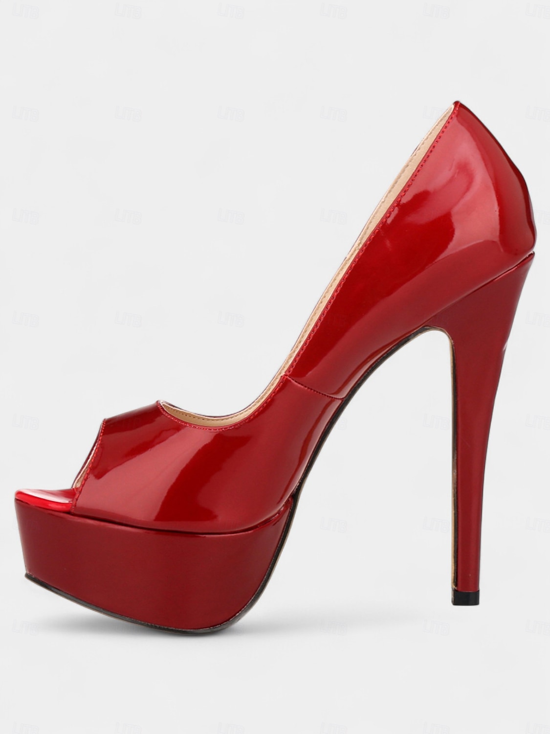 Scarpe con tacco a spillo peep toe in vernice rosa shocking da donna con plateau: tacchi alti sexy per feste notturne ed eventi in discoteca del 2026 a $64.99 –P2