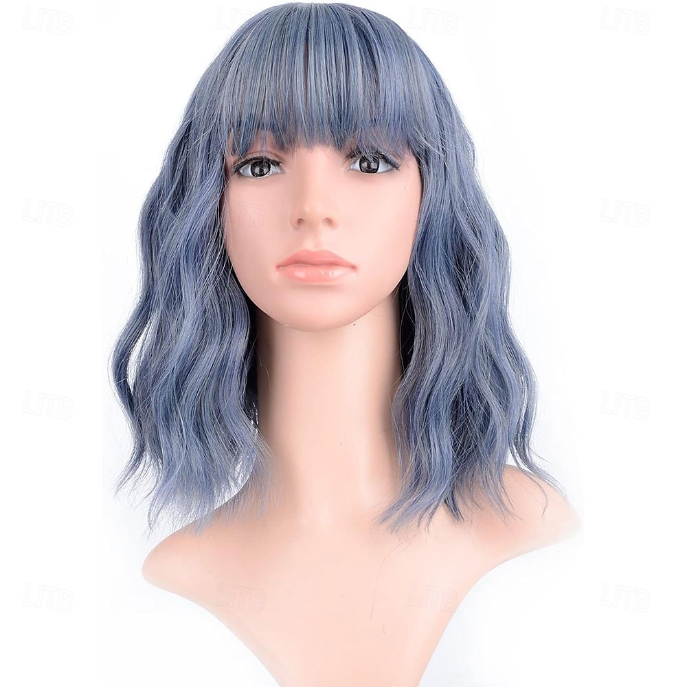 Ombre 2-tone kleur krullende bob pruik met luchtpony natuurlijke krullende golvende korte bob pruiken schouderlange pruiken synthetische cosplay voor meisjes kleurrijke pruiken 12'' blond tot roze 2025 - $24.99 –P8
