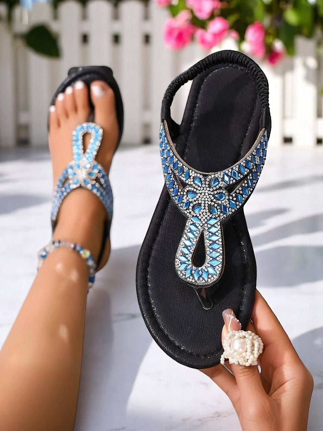 Sandali piatti da donna con cinturino a T e strass – comodi elastici, per le vacanze estive in spiaggia, da indossare tutti i giorni e per outfit estivi casual del 2026 a $24.99 –P2