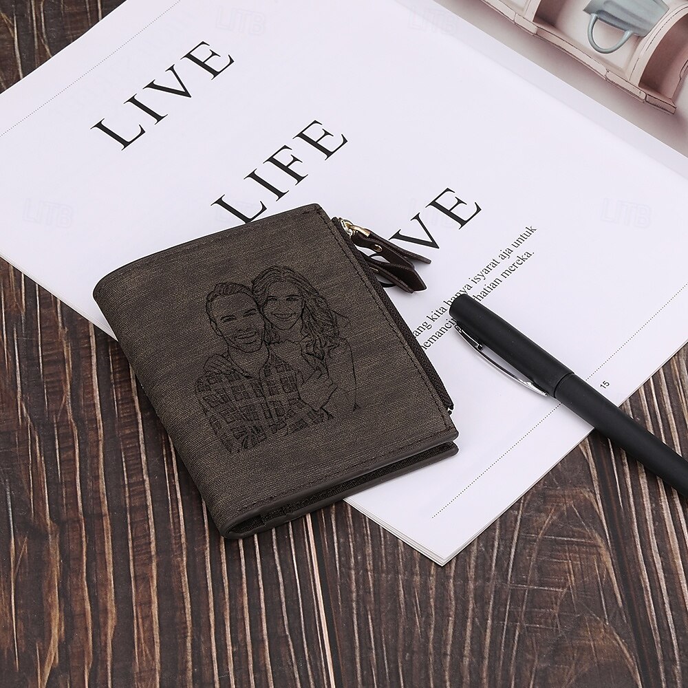Personalized Photo Engraved Leather Wallet Custom Best Gift for Dad, Custom Text on Back, Black Leather, Valentine’s Day, Father’s Day, Birthday, Anniversary, Christmas Gift for Him 2025 - $21.99 –P3