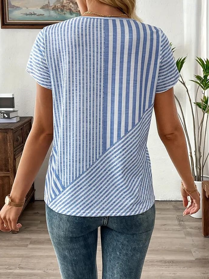 Pentru femei Tricou Grafic Geometric Dungi Epocă Stilat Clasic Manșon scurt Stil Nautic Topuri obișnuite Zilnic Imprimeu Albastru piscină Albastru celest Vară Primăvară 2025 - $19.99 –P3