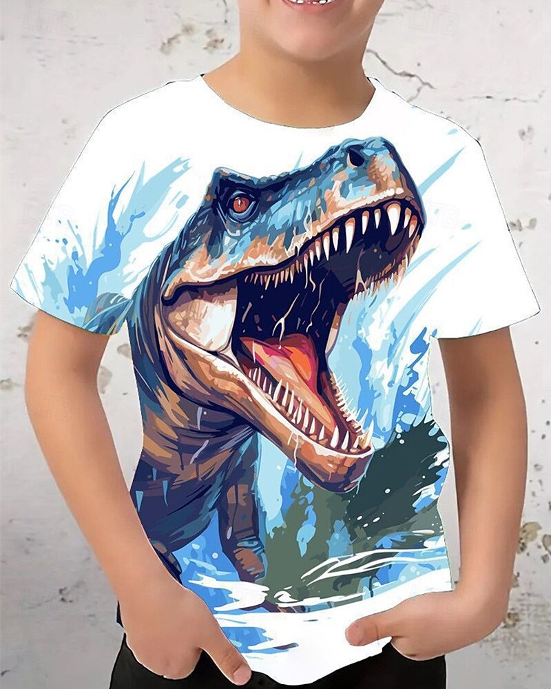 Poikien 3D Dinosaurus T-paita Lyhythihainen Kesä Kevät Muoti Perus Lapset 4-12 vuotta Tiukka pyöreä kaula-aukko ulko- Kausaliteetti Päivittäin Normaali 2025 - $11.99 –P3