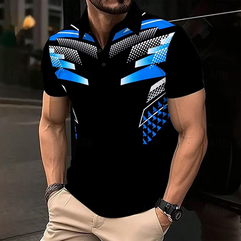 Hombre Bloque de color Polo Manga Corta Camisas de polo Camisas con cuello Casual Exterior Calle Ropa Cotidiana Impresión 3D Verano Azul Piscina 2025 - $27.99 –P1