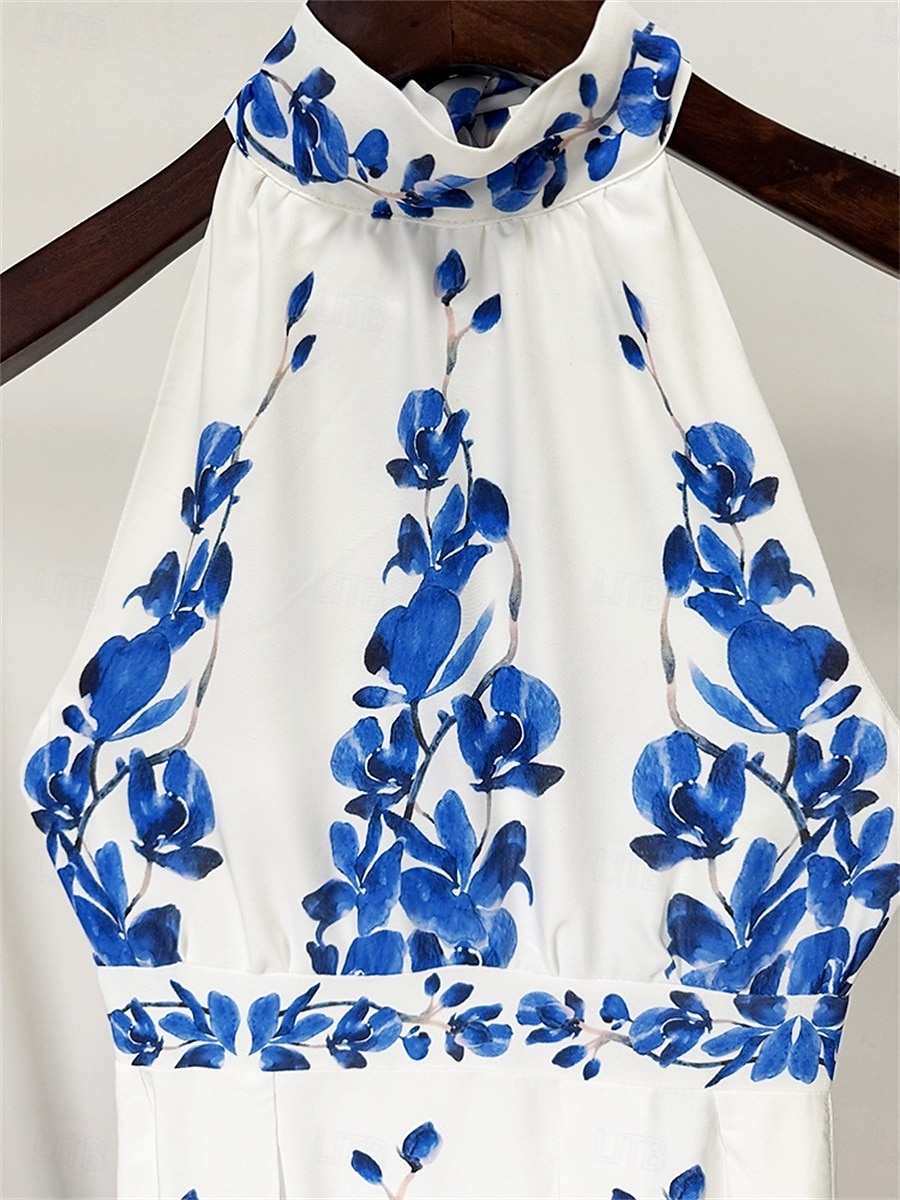 A-Line Quinceanera Dresses Elegant Dress Wedding Wedding Guest Floor Length Sleeveless Halter Neck Chiffon Backless with Floral Print Wedding Guest Dress 2025 - $119.99 –P6