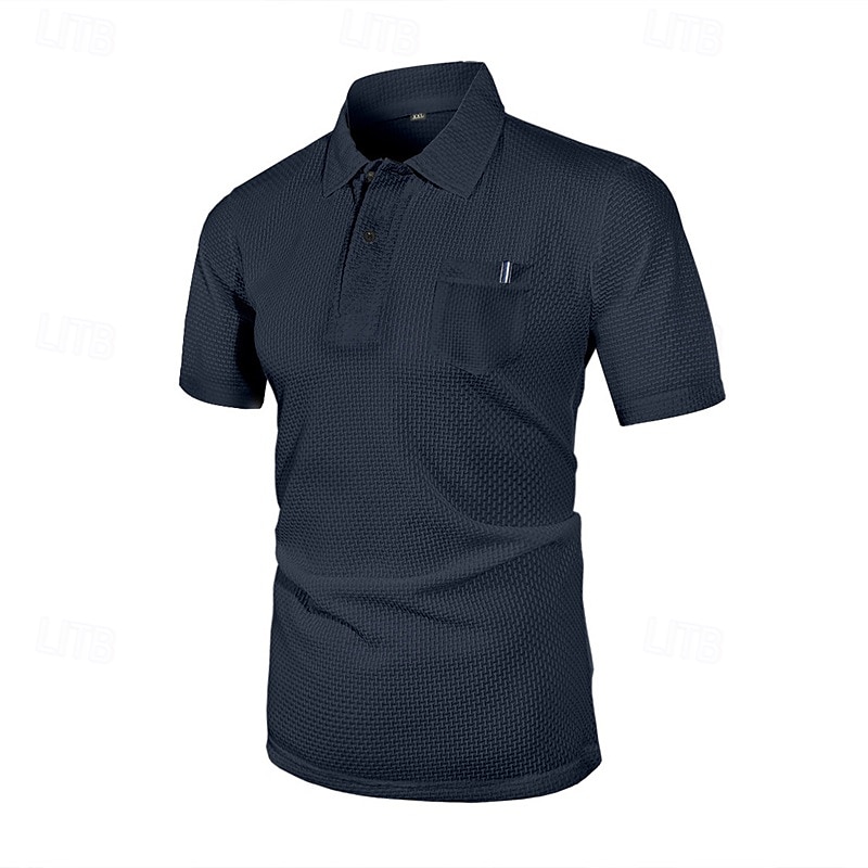 Herren Golfshirt Golf Poloshirts Arbeit Lässig Revers Kurzarm Basic Modern Einfach Knöpfe Jacquard Sommer Normale Passform Schwarz Weiß Marineblau Blau Meerblau Dunkelgray Golfshirt 2025 - $18.99 –P15