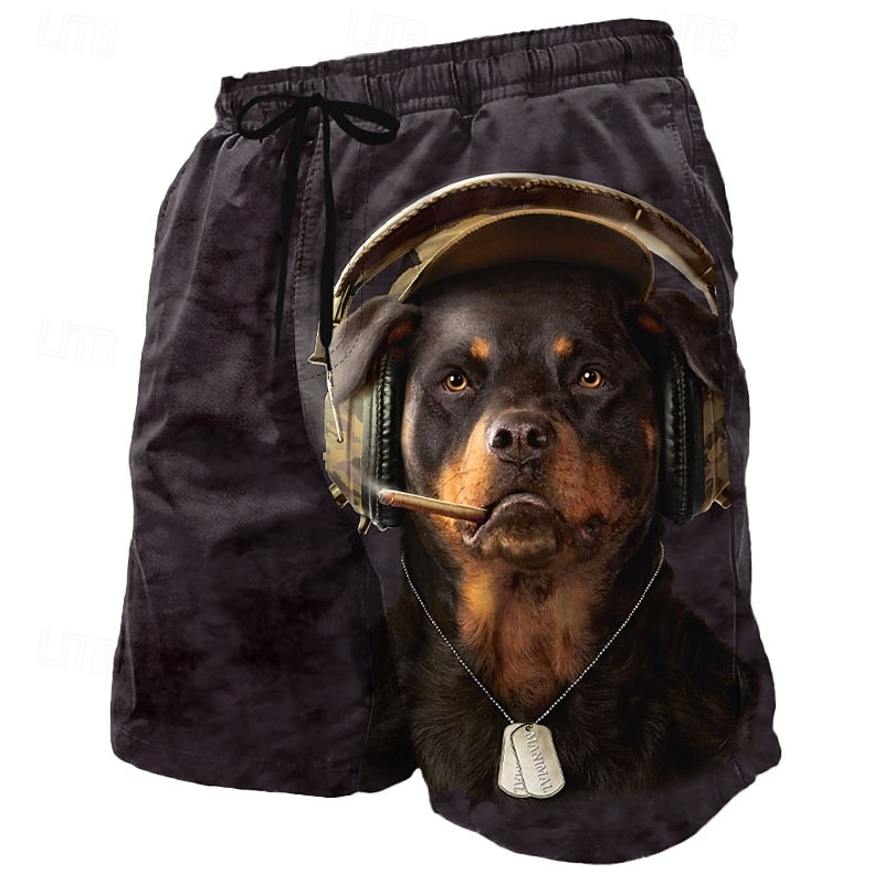 Miesten Sergeant Rott by Vincent Hie -eläinkuvioiset koiran uimashortsit, retro vintage -verkkovuorilla, joustavalla kiristysnyörillä varustettu designer-shortsit, rajoitettu taiteilijaerä 2025 - $23.99 –P1