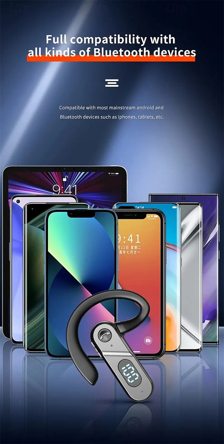 2025年 V28 Bluetoothイヤーフックヘッドフォン LEDディスプレイ付き - ワイヤレススポーツイヤフォン マイク 防水 USB充電 iOS Android対応  コレクション – $25.99 –P11