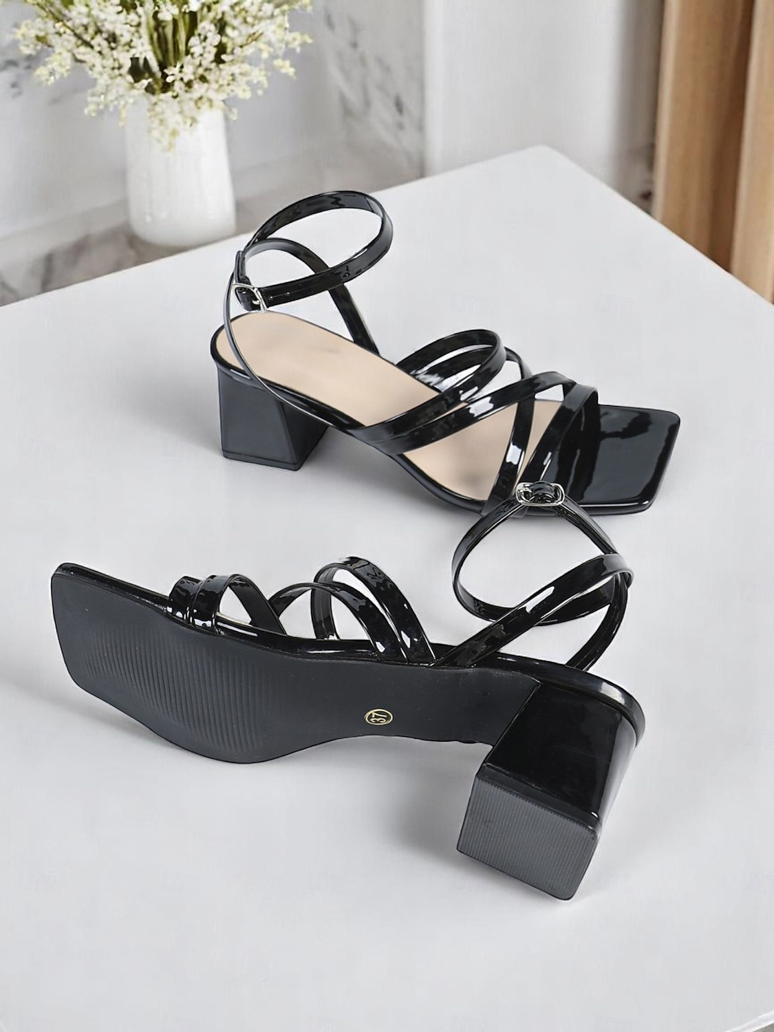 Women’s Black Patent Dress Sandals – Strappy Chunky Heels for Office, Formal Events and Date Nights 2025 - $26.99 –P1