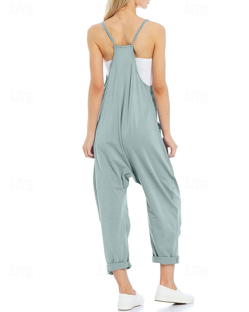 Femmes Normal Combinaison Occasionnel Couleur Unie Sans manches Col en V Avec Poches Sortir Week-end Coupe régulière Noir Vert Claire Vert Véronèse Été de 2025 ? $23.99 –P3