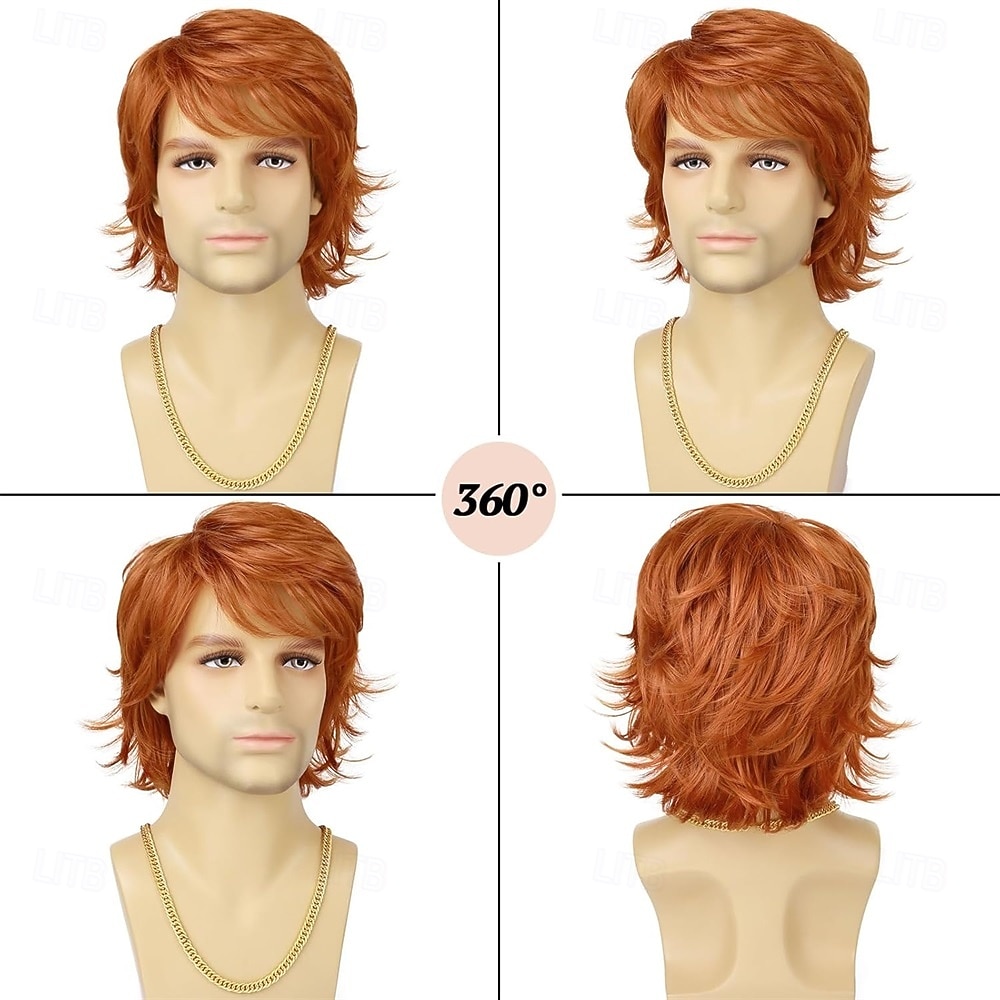 Herenpruik kort oranje gelaagd hittebestendig synthetisch pruik voor dagelijks gebruik door mannen, feest cosplay kostuum Halloween 2026 - $25.99 –P2