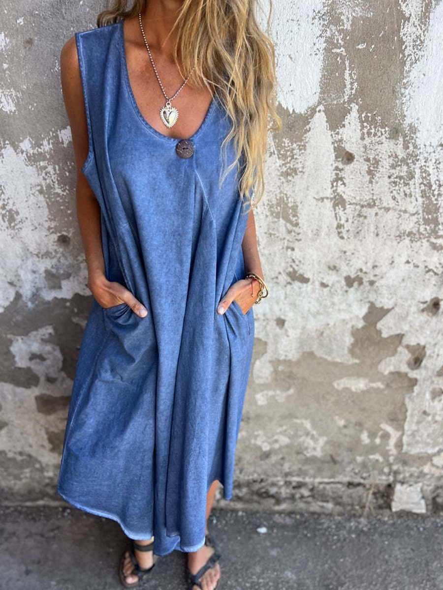 Femmes Robe Longue Maxi Robe Robe Décontractée Robe débardeur Robe d'été Basique Moderne Quotidien Week-end Coupe régulière Uni Sans manches Col en U Bleu Fuchsia Vert Été de 2025 ? $26.99 –P10
