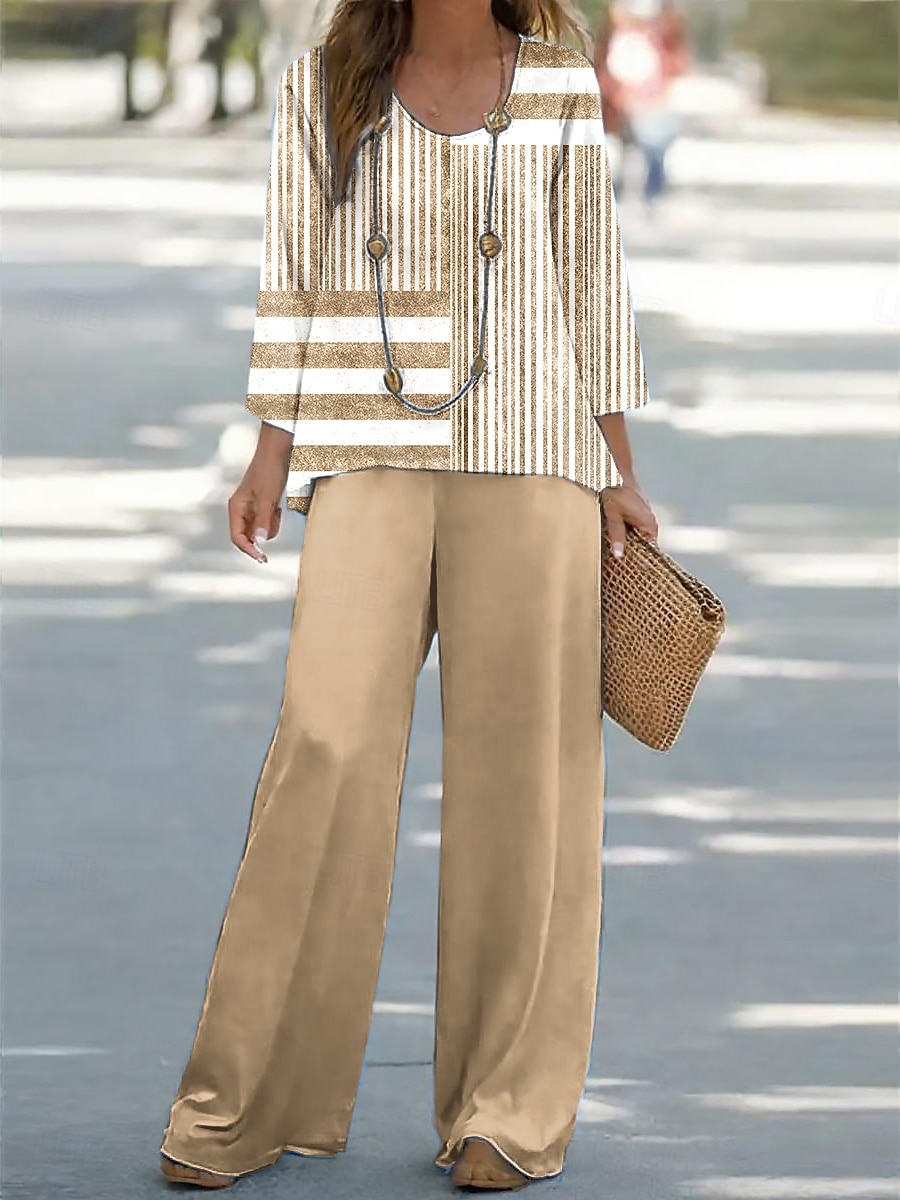 Per donna Camicia Blusa Senza Maniche Manica 3/4 Collo a U Grafico Geometrico A righe Stampato All'aperto Vacanza Casuale Rosa Blu Cachi Estate Vestibilità comoda del 2025 a $34.99 –P4