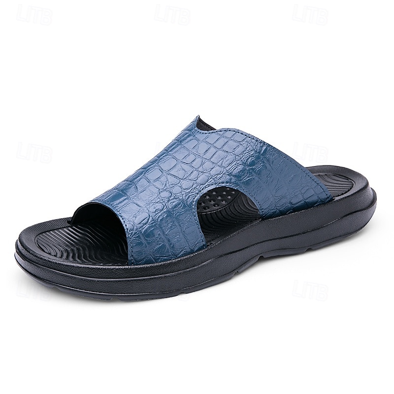 Men's Copper Faux Leather Slide Sandals with Embossed Crocodile Pattern and Black Cushioned Sole – Stylish Slip-On Sandals for Indoor Lounge, Poolside Relaxation, or Resort Wear 2025 - $34.99 –P6