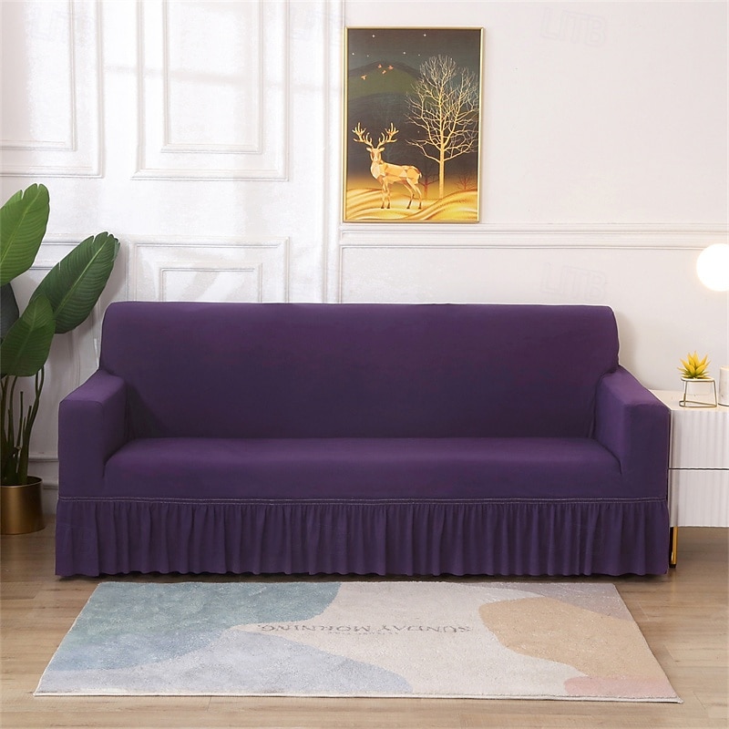Capa de sofá com saia de cor sólida estilo saia de sofá simplicidade para sala de estar capas de sofá estilos sazonais capa elástica para sofá toalha de sofá protetor de cadeira 1 peça de 2025 por $27.99 –P16