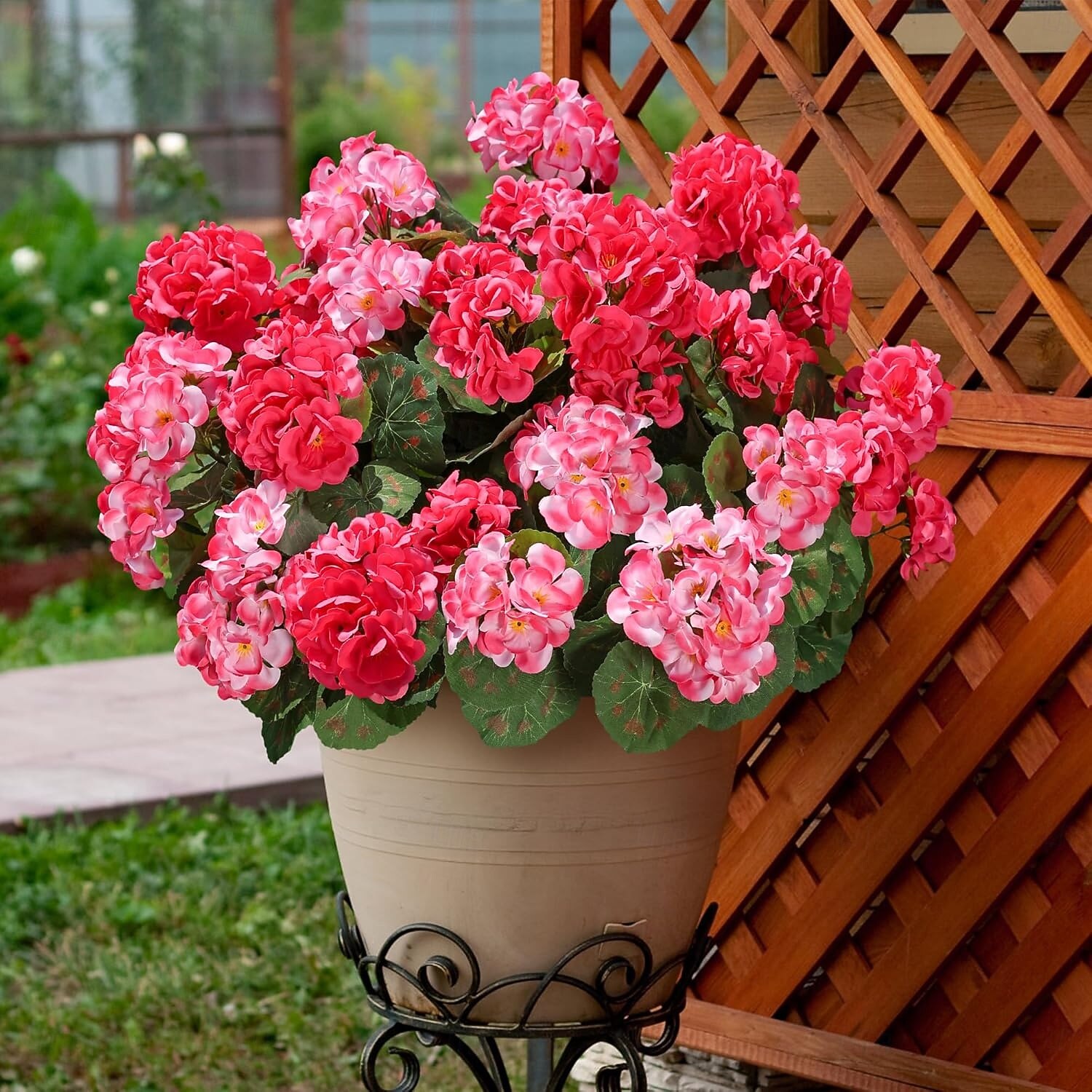 6 paquetes de flores artificiales de geranio para decoración al aire libre (maceta no incluida), flores de geranios de seda con aspecto resistente a los rayos UV, plantas artificiales reales para puerta de entrada, jardín, porche, jardinera, patio, balcón 2025 - $29.99 –P4