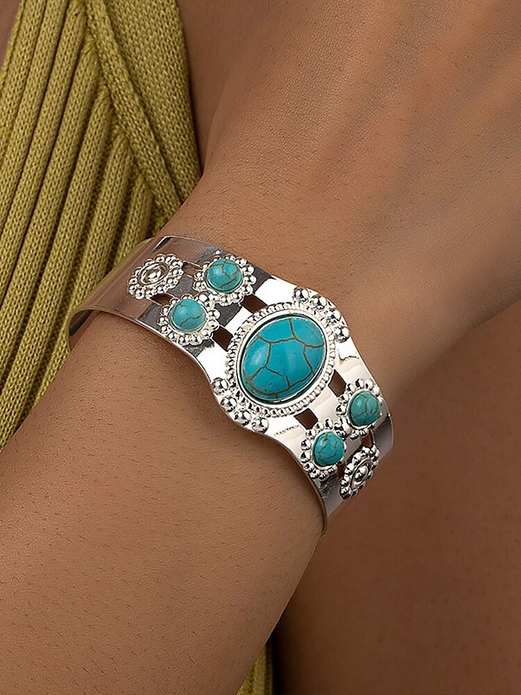 Bracelet manchette vintage en or pour femme avec pierres turquoises – Bracelet réglable de style bohème pour dames, idéal pour les tenues décontractées, les fêtes et les festivals d'été de 2025 ? AU $14.99 –P1