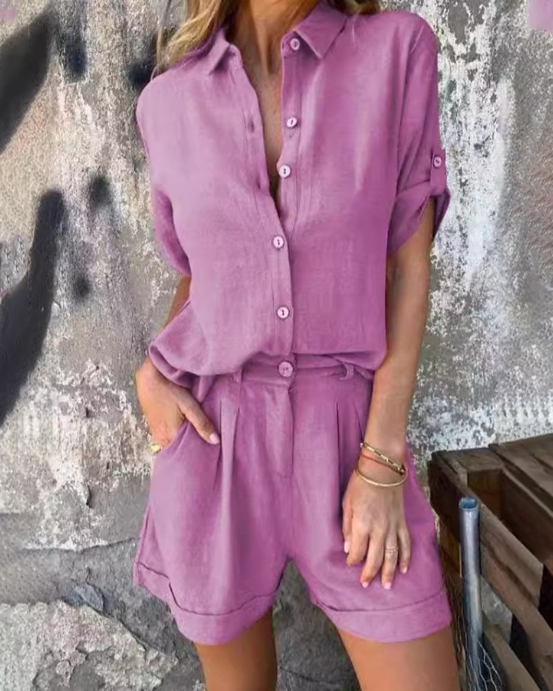 Femmes Actif Mode Chemises en coton et lin Ensembles en coton et lin Chemisier Manche Courte Col de chemise Couleur Unie Dubbele Rij Knopen Sortir Week-end Noir Blanche Bleu Été Coupe régulière de 2025 ? $34.99 –P5