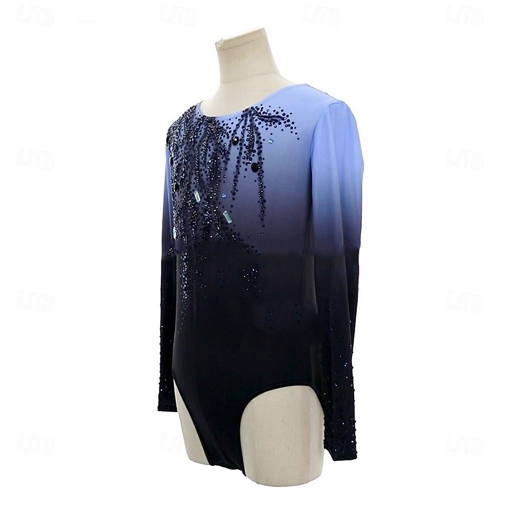 Top de patinaje artístico Hombre Chico Patinaje Sobre Hielo Tops Gris oscuro Retazos Teñido Halo Licra Alta elasticidad Entrenamiento Competición Ropa de Patinaje Clásico Cristal / Strass Manga Larga 2026 - $271.59 –P2