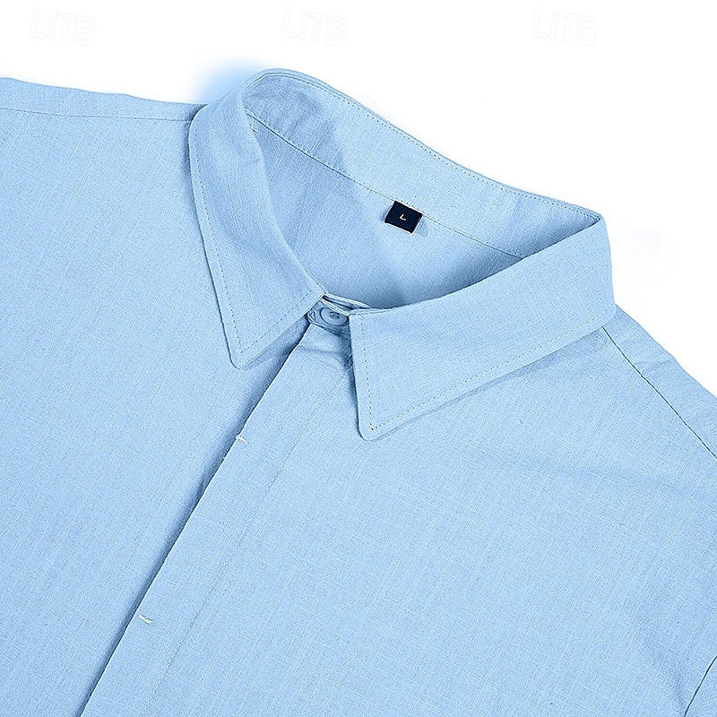 Voor heren Overhemd Linnen overhemd Zomer overhemd Button-down overhemd Normaal shirt Strand hemd Effen Kleur Vakantie Dagelijks Zwart Wit Blozend Roze blauw Korte mouw Kraag Zomer Kleding 2025 - $21.99 –P4