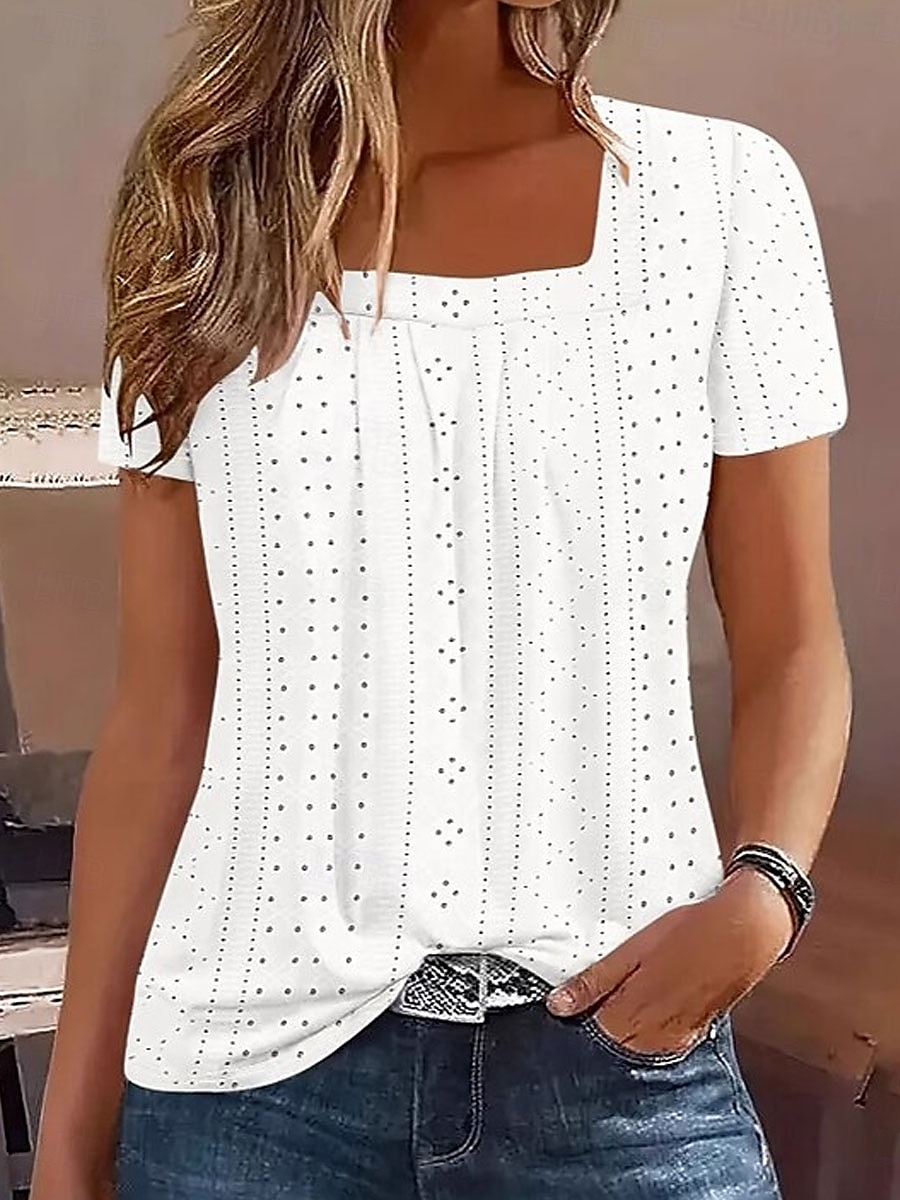 Damen T Shirt Einfarbig Elegant Stilvoll Basic Kurzarm Quadrathals Normale Oberteile Täglich Schwarz Weiß Rosa Blau Purpur Sommer Frühling 2025 - $19.99 –P6