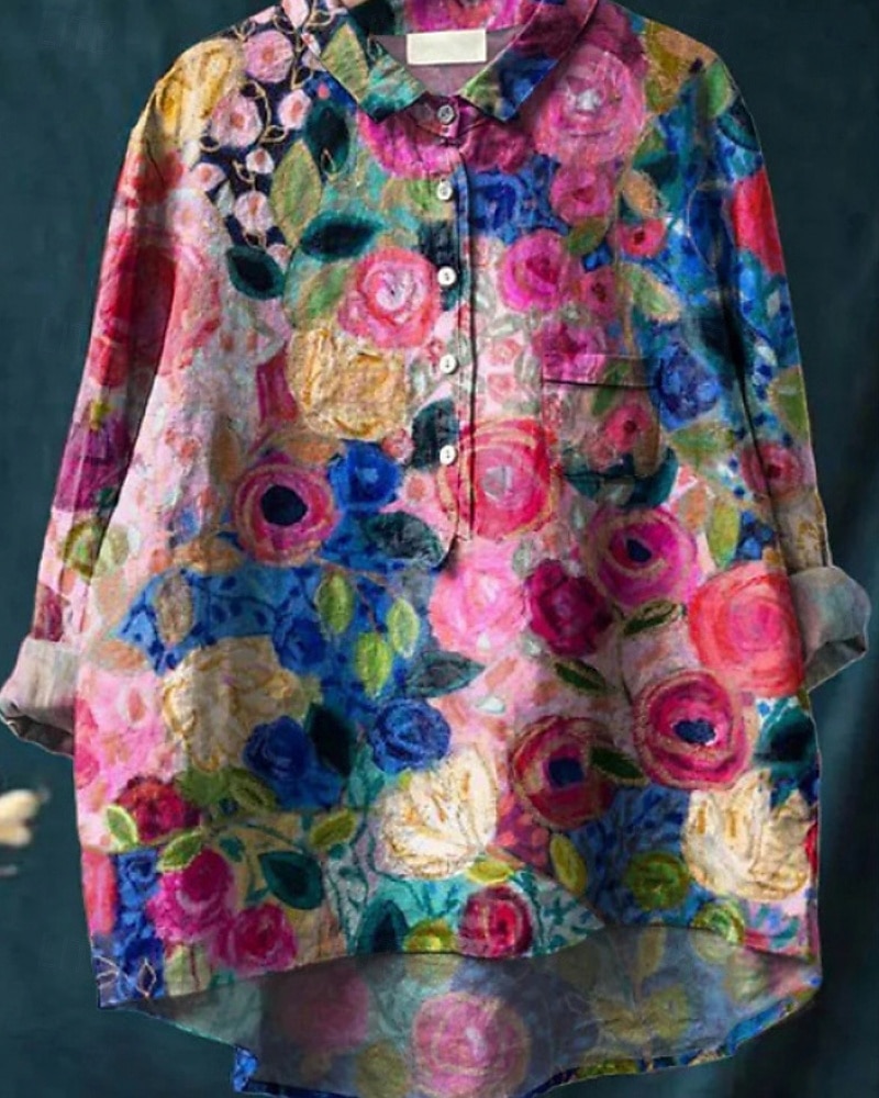 Damskie Koszula Koszula Boho Bluzka Kwiat Nowoczesny Boho Długi rękaw Kołnierzyk koszuli Zwykłe topy Codzienny Święto Wyjściowe Guziki Nadruk Zielony trawiasty Jasnozielony Granatowy Fioletowy Fuksja 2025 - $23.99 –P3
