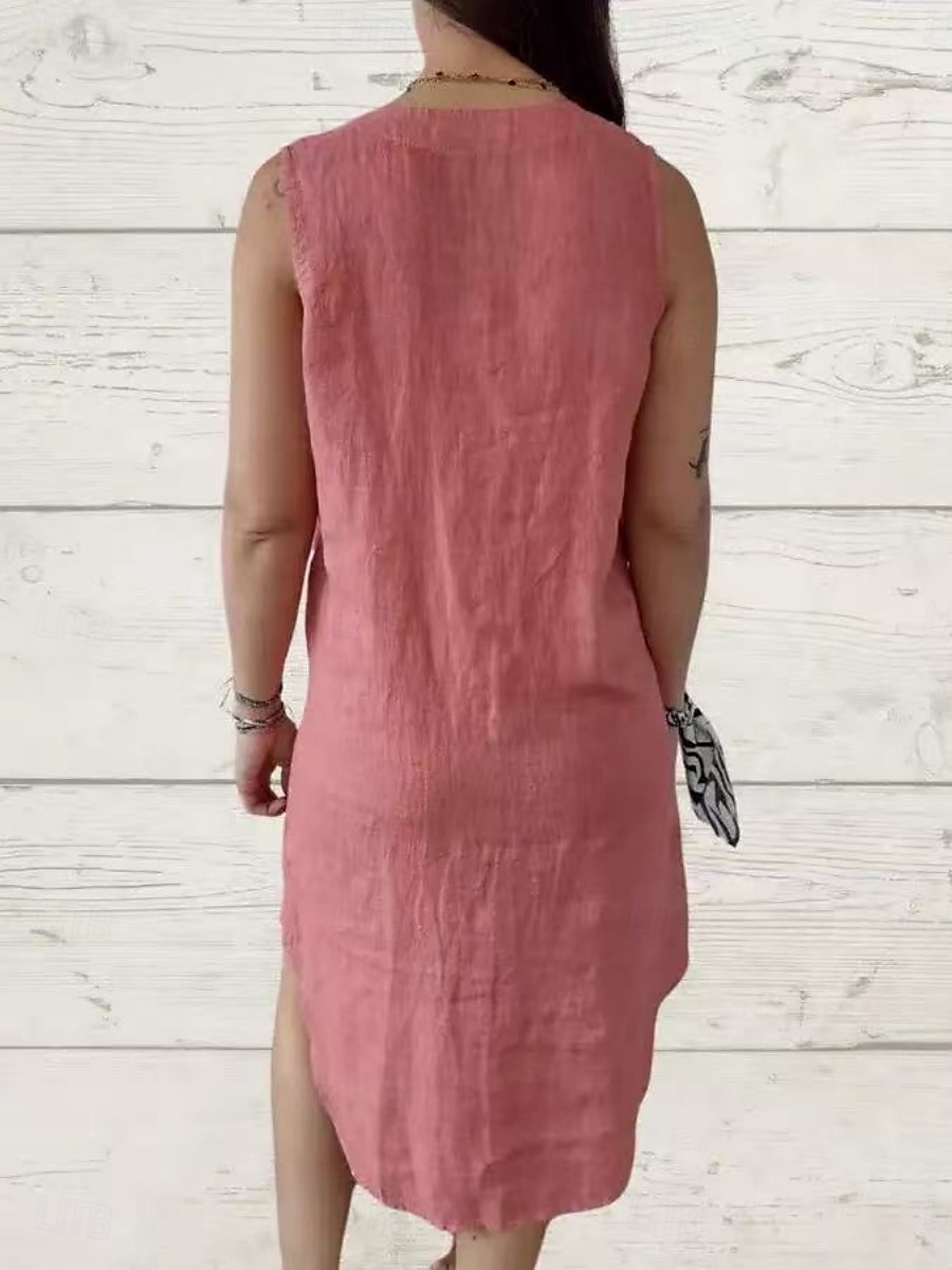 Femmes Mini Robe Robes en polycoton et lin texturé Robe Décontractée Robe d'été Classique Moderne Quotidien Week-end Coupe régulière Uni Sans manches Col en V Noir Rose Claire Vert Été de 2025 ? $26.99 –P9