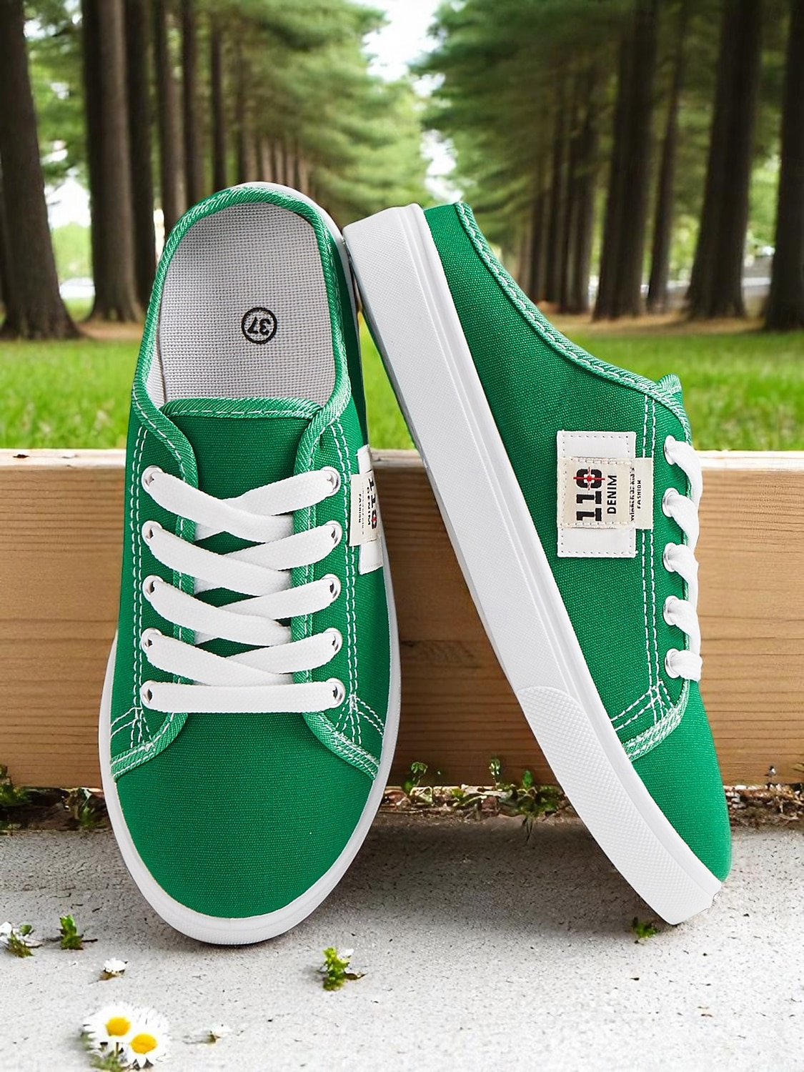 Sneakers slip-on da donna in tela verde con lacci – comode scarpe da ginnastica senza schienale, ideali per passeggiate, shopping, corse a scuola e giornate estive informali del 2026 a $24.99 –P1