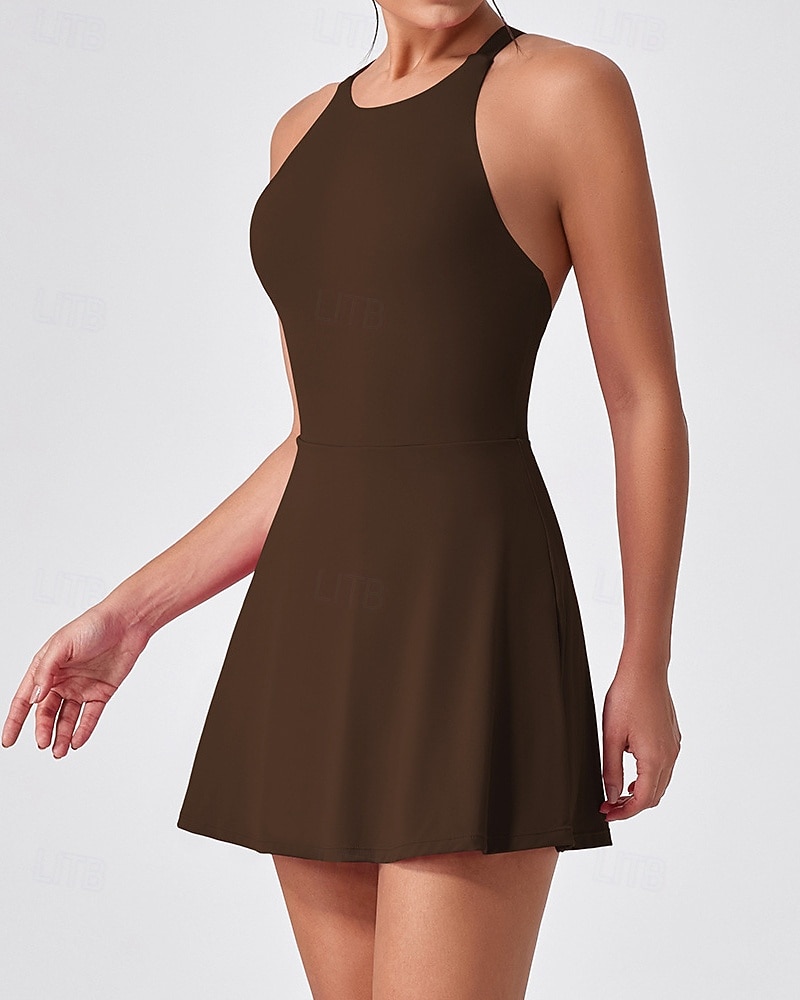 Women's Solid Colored Tennis Dress with Built in Shorts and Bra Sports Dress Sleeveless Cut Out Breathable Tennis Golf Pickleball Round Neck Dress Black Dark Navy Brown Tennis Clothing 2026 - $39.99 –P8