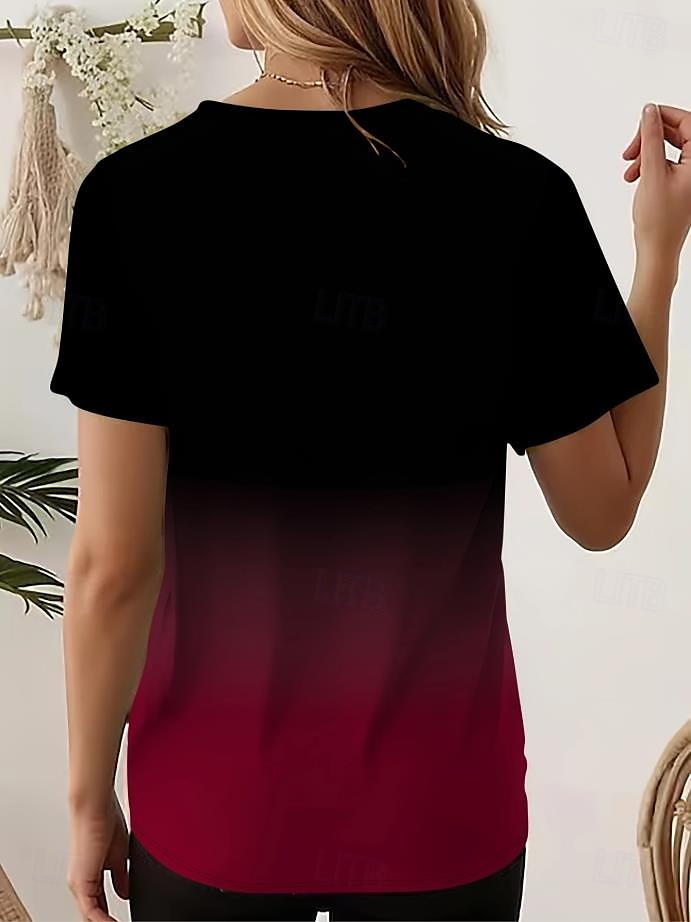 Pentru femei Tricou Grafic Gradiant Epocă Stilat Clasic Manșon scurt În V Topuri obișnuite Zilnic Imprimeu Negru Roșu-aprins Albastru piscină Vară Primăvară 2025 - $19.99 –P2