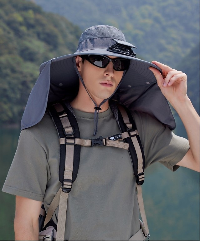 Cappello da pescatore a tesa larga con ventola solare - 1 pezzo, scialle protettivo per il collo, protezione solare, traspirante e rinfrescante, perfetto per campeggio estivo, escursioni e avventure di pesca del 2026 a $26.99 –P18