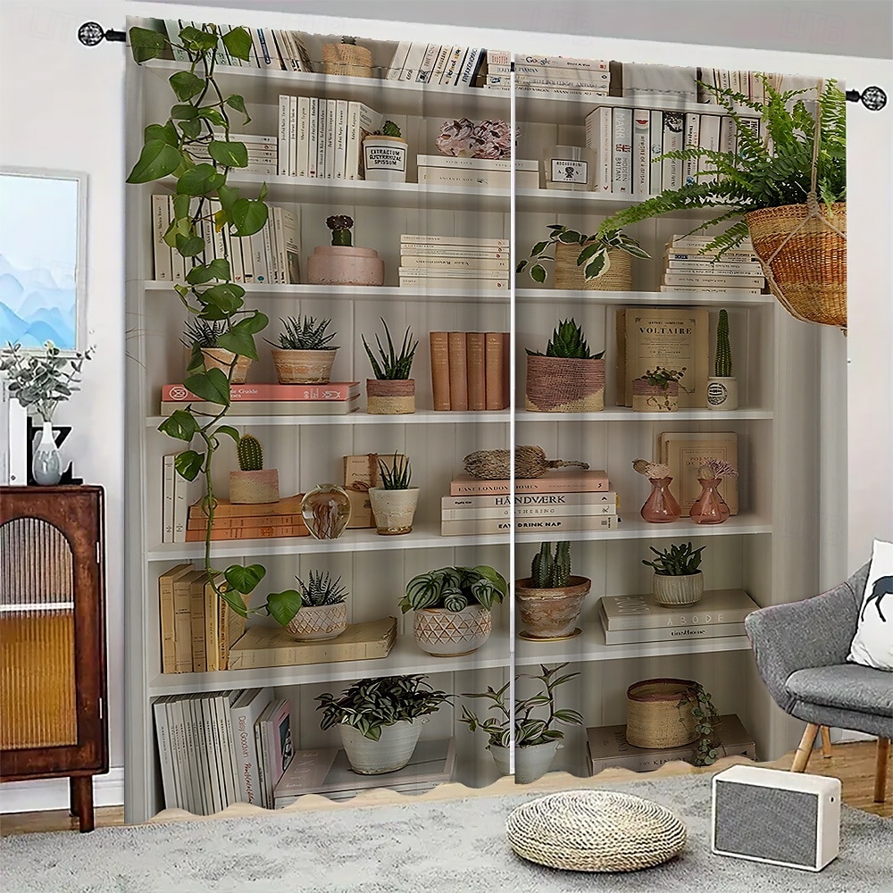 2 darabos növényi bonsai mintás függöny szett polcokon, alkalmas dolgozószobába, konyhába, nappaliba, kollégiumi rúdtáskákba, hálószobába, kiegészítőkbe, szobadekorációba és lakberendezési mennyezeti 2025 - $25.99 –P4